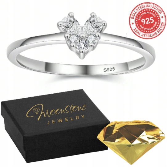 Srebrny pierścionek zaręczynowy z sercem cyrkonie srebro 925 + PUDEŁKO |14