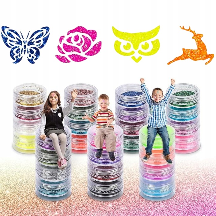 ZESTAW DO ROBIENIA TATUAŻY BROKATOWYCH SZABLONY ZMYWALNE BROKATY DLA DZIECI