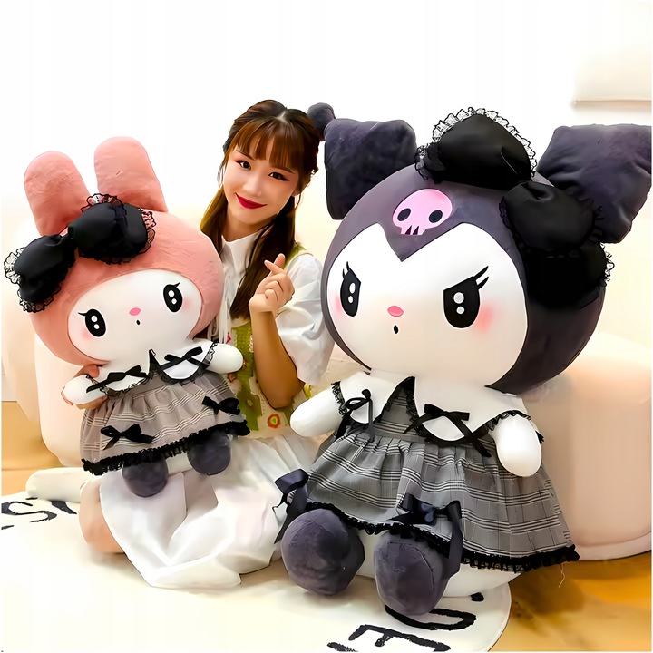 HELLO KITTY KUROMI MASKOTKA PLUSZAK ZABAWKA CZARNA SUKIENKA KOTEK 85 CM