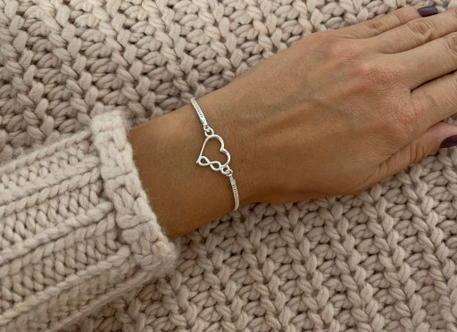 BRANSOLETKA SREBRNA DAMSKA NA RĘKĘ REGULOWANA SERCE NIESKOŃCZONOŚĆ + GRAWER