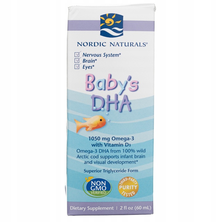 Nordic Naturals Babys DHA Omega 3 Tran Dla Dzieci Wygodny Zakraplacz 60ml