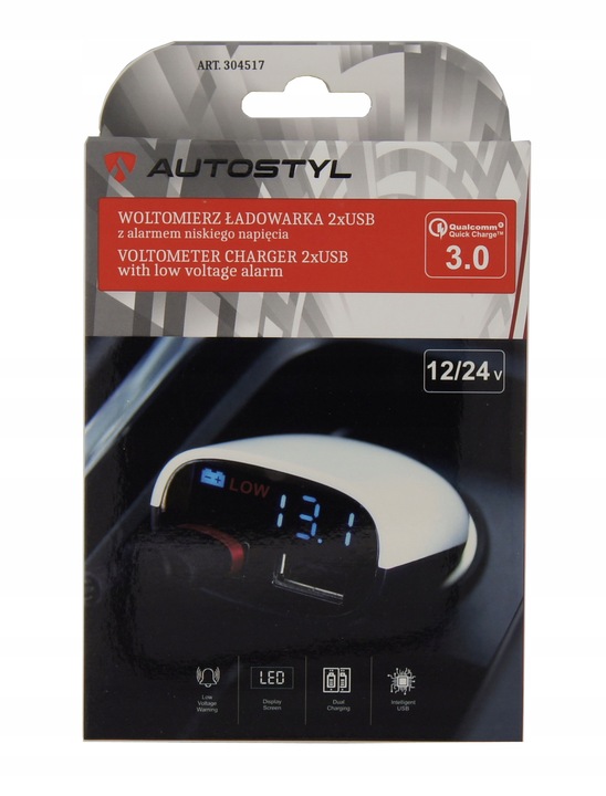 ŁADOWARKA 2xUSB WOLTOMIERZ ALARM NISKIEGO NAPIĘCIA 8-30V 2xUSB 3.4A +ALARM