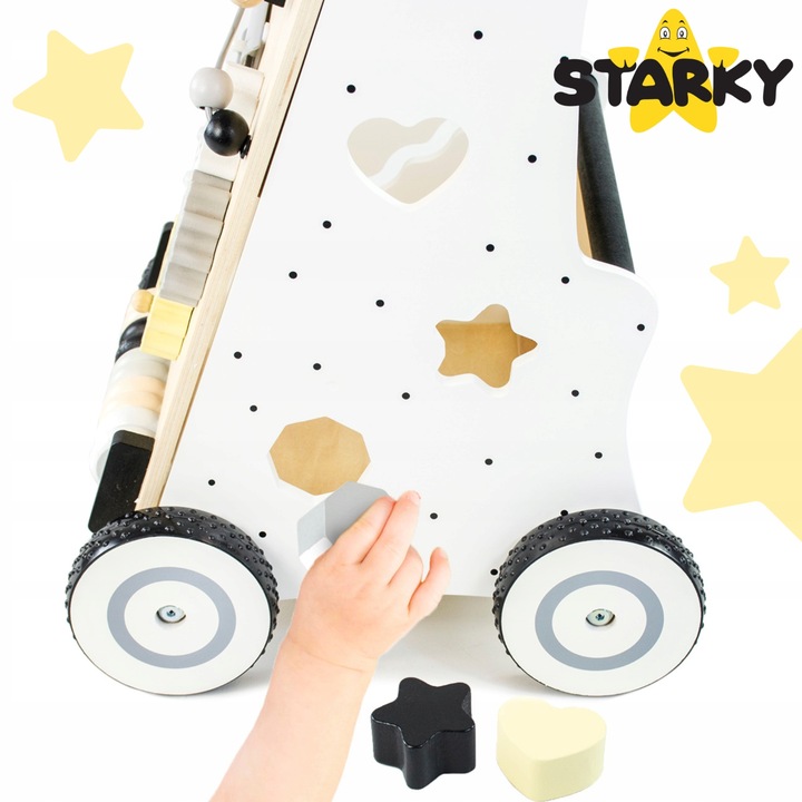 Jeździk pchacz drewniany chodzik dla dziecka dzieci tablica manipulacyjna