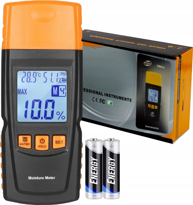 WILGOTNOŚCIOMIERZ MIERNIK WILGOTNOŚCI DO DREWNA 4 GRUPY POMIARU 9V+ BATERIE