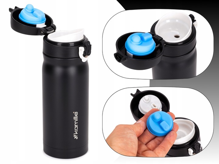 KUBEK TERMICZNY TERMOS STALOWY 100% SZCZELNY pojemny bidon 360 ml KAMILLE