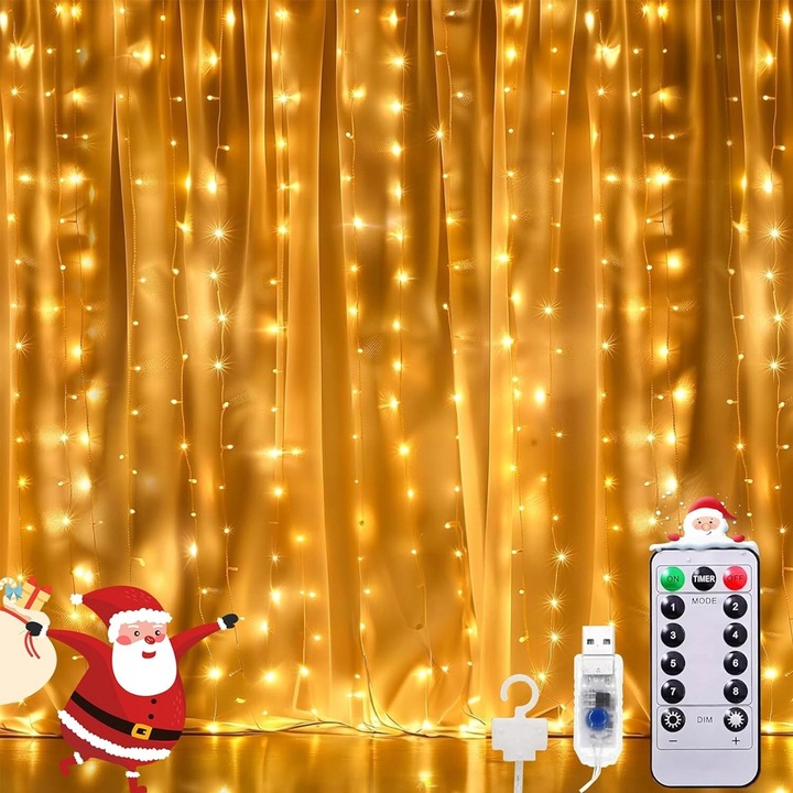 KURTYNA ŚWIETLNA Z 300 LAMPKAMI LED DO DEKORACJI POKOJU I OKNA