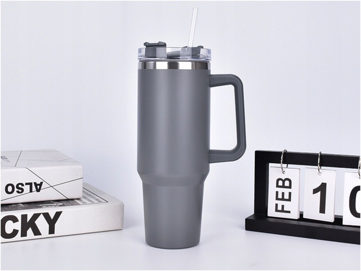 MagiCook KUBEK TERMICZNY SZARY 1200 ML ZE SŁOMKĄ STYLE USA Szarość