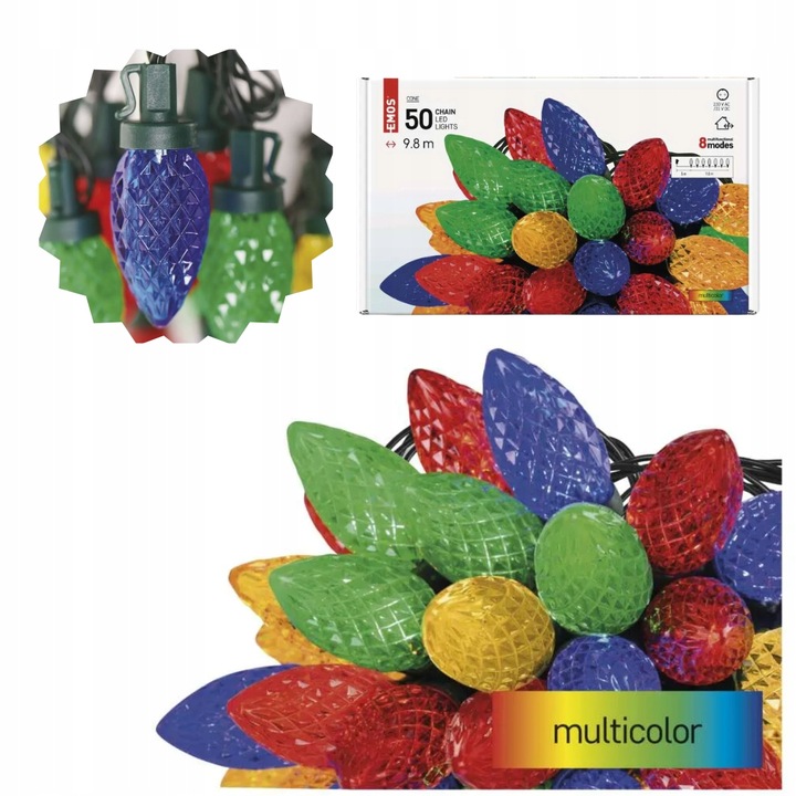 Światełka tradycyjne kolorowe szyszki LED Lampki choinkowe retro PRL EMOS