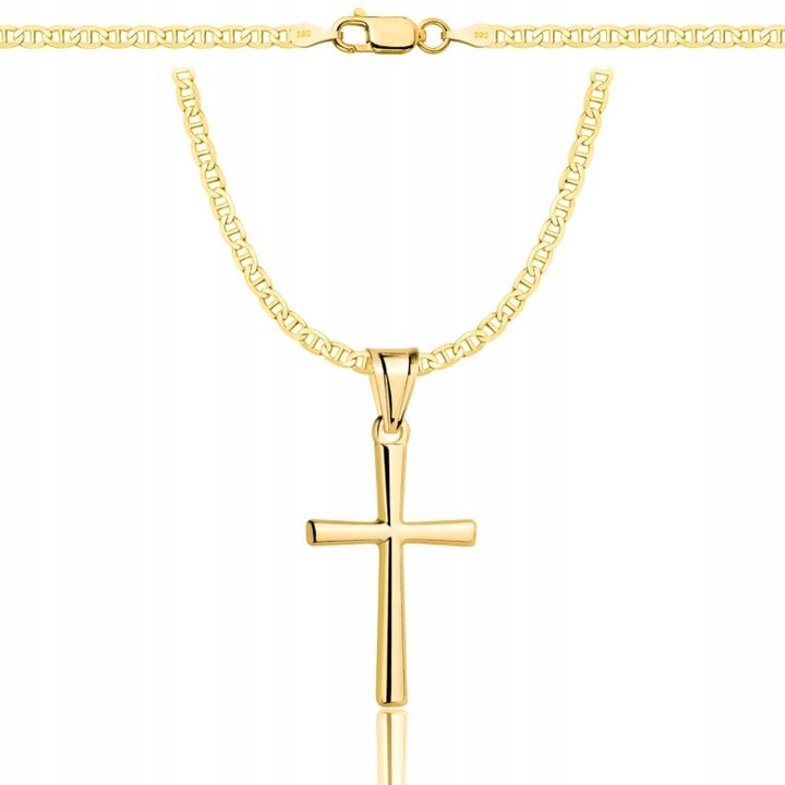 ZŁOTY PEŁNY ŁAŃCUSZEK MĘSKI Z KRZYŻYKIEM GUCCI PR. 925 585 + GRAWER GRATIS