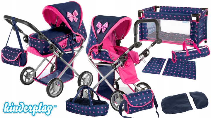 WÓZEK DLA LALEK GŁĘBOKI SPACERÓWKA GONDOLA KINDERPLAY + ŁÓŻECZKO DLA LALKI