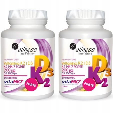 2x Aliness WITAMINA K2 MK-7 natto 200mcg + D3 2000IU Krzepnięcie krwi Kości