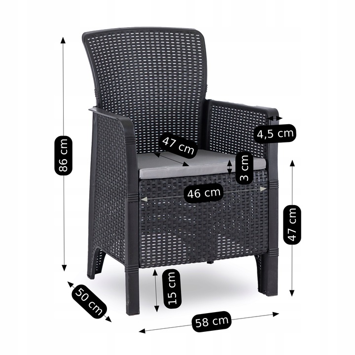 Zestaw Meble Ogrodowe Technorattan Na Taras Ogród Komplet Czarne FRESNO