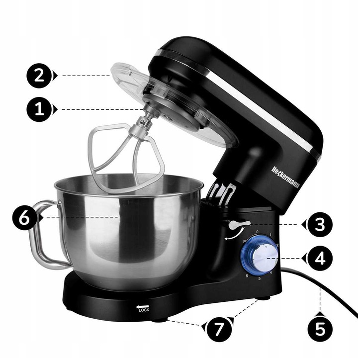 ROBOT KUCHENNY PLANETARNY WIELOFUNKCYJNY MIKSER HECKERMANN 2200W MISA 6,2l