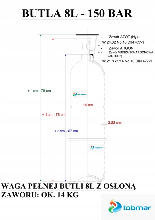 NOWA Pełna Butla AZOT, TLEN, ARGON LUB MIESZANKA (AR+CO2) 8L PEŁNA`