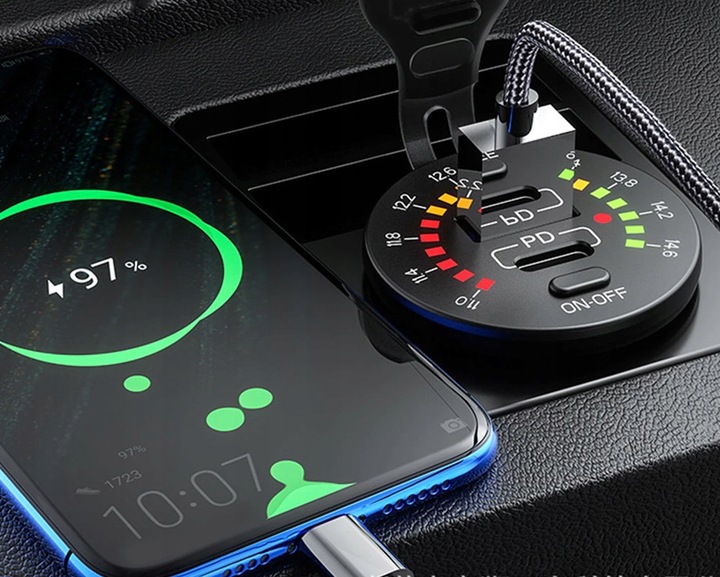 WOLTOMIERZ SAMOCHODOWY ŁADOWARKA USB QUICK CHARGE 3.0 USB USB-C 5V 3A