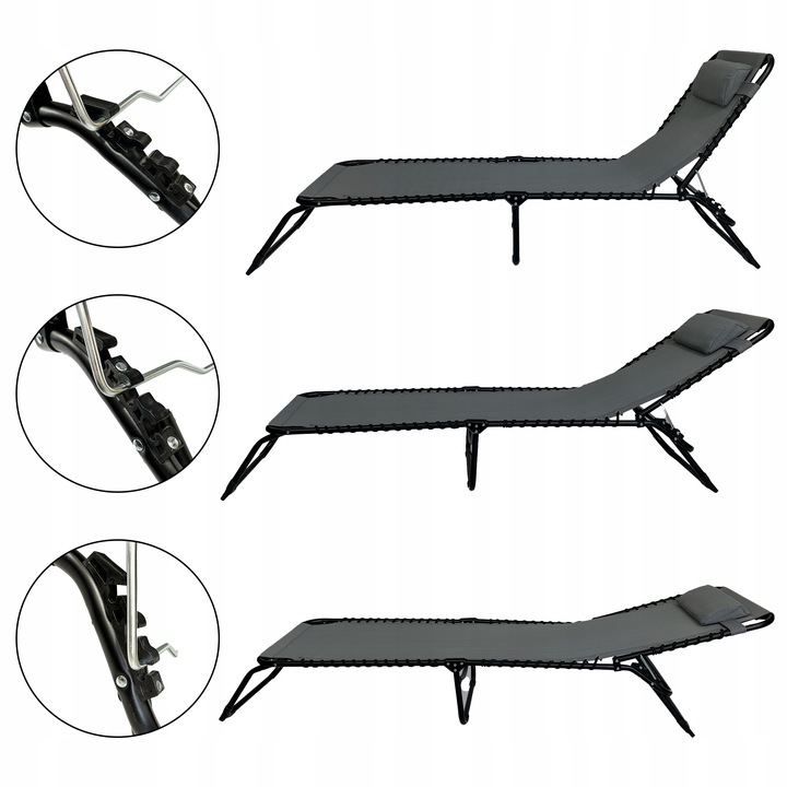 LEŻAK SKŁADANY OGRODOWY ŁÓŻKO POLOWE Z PODUSZKĄ TURYSTYCZNE RELAX C. SZARY