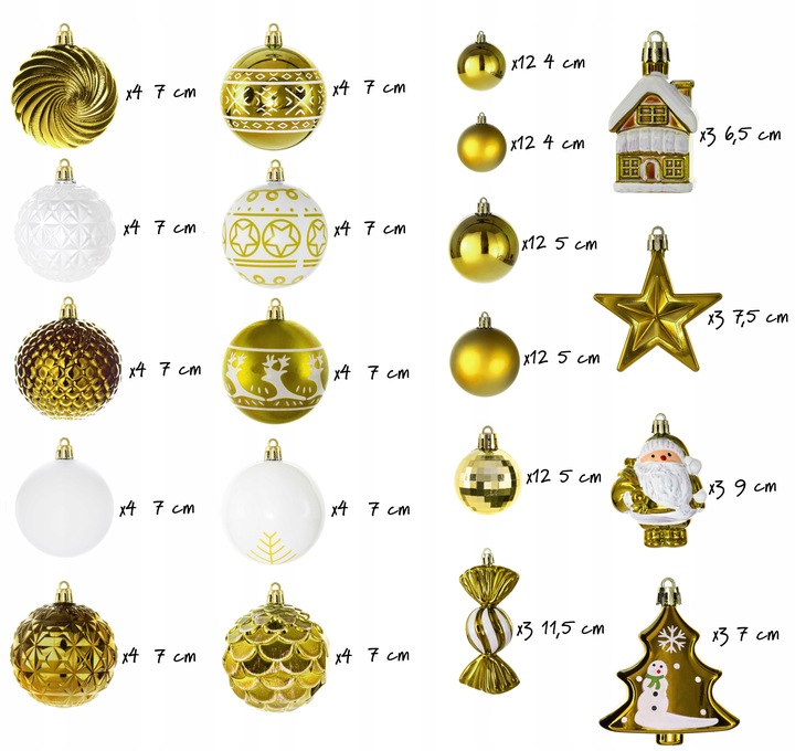 ZESTAW BOMBEK CHOINKOWYCH 115 szt BOMBKI MIX WZORY NIETŁUKĄCE