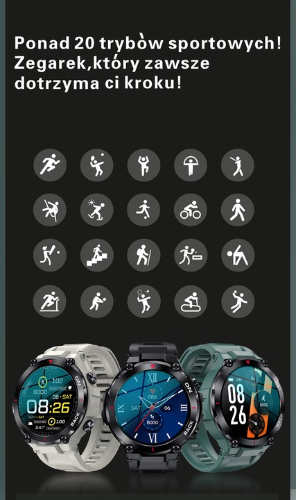 Smartwatch GRAVITY GT8-2 CZARNY Męski BRANSOLETA TĘTNO KALORIE SEN ROZMOWY