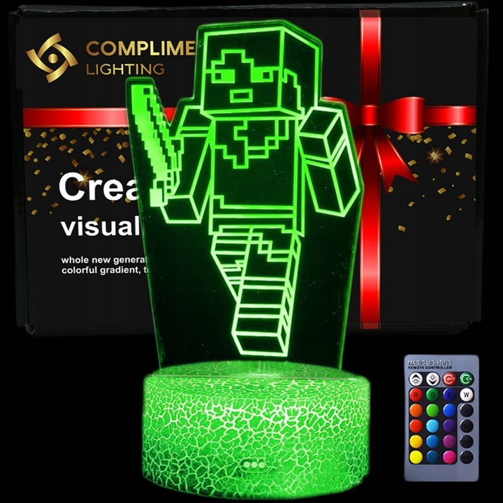 Lampka 3D nocna led usb + pilot Minecraft Gra