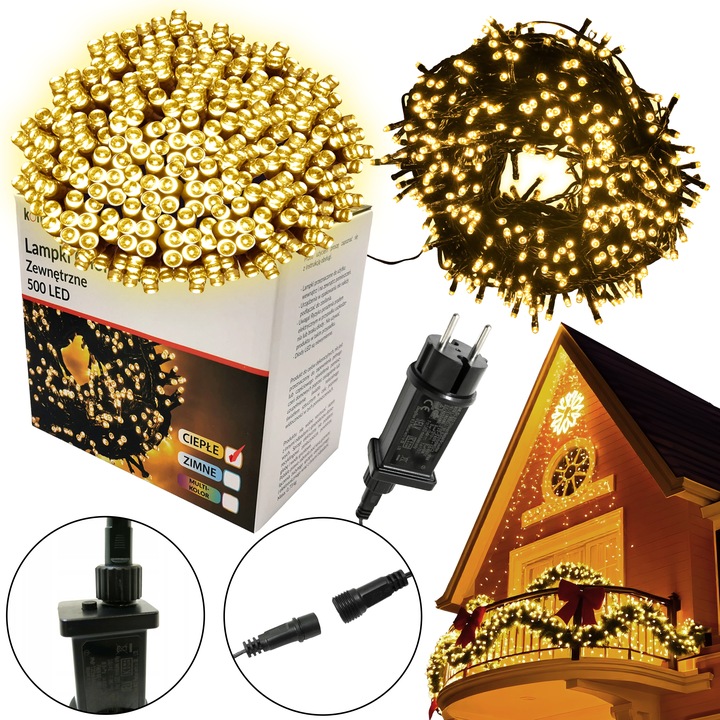 LAMPKI CHOINKOWE 500 LED ZEWNĘTRZNE WEWNĘTRZNE ŚWIATEŁKA IP44 CIEPŁA