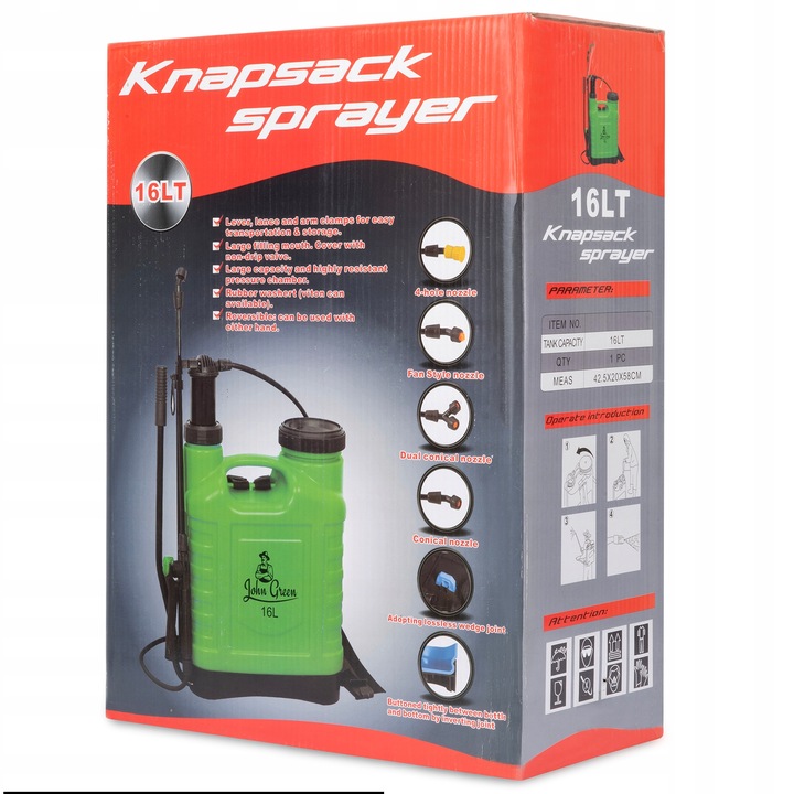 OPRYSKIWACZ RĘCZNY CIŚNIENIOWY PLECAKOWY DŁUGA LANCA 4x DYSZE JOHNGREEN 16L
