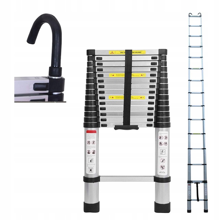 DRABINA TELESKOPOWA 6,2m Aluminiowa kładana przystawna Dayplus + hakiem