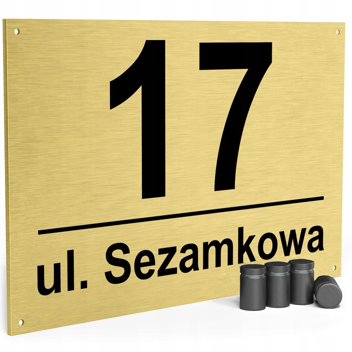 NUMER NA DOM TABLICZKA ADRESOWA Z NUMEREM DOMU 32x21 cm Złota + DYSTANSE