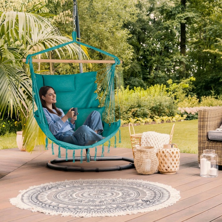 FOTEL WISZĄCY KRZESŁO BRAZYLIJSKE HUŚTAWKA HAMAK BOHO FRĘDZLE OUTTEC