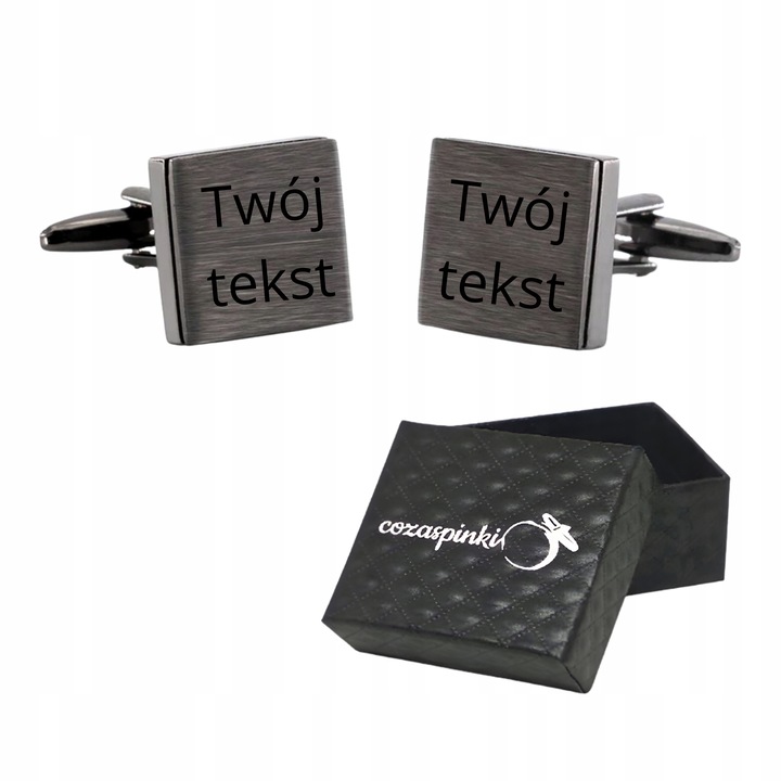 Spinki do mankietów grafitowe grawerowane TWÓJ TEKST GRAFIKA na prezent