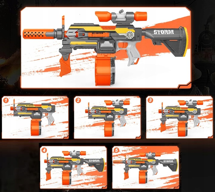 BLASTER SQUAD PISTOLET AUTOMAT MODUŁOWY MAGAZYNEK NA 25 STRZAŁEK +DODATKI