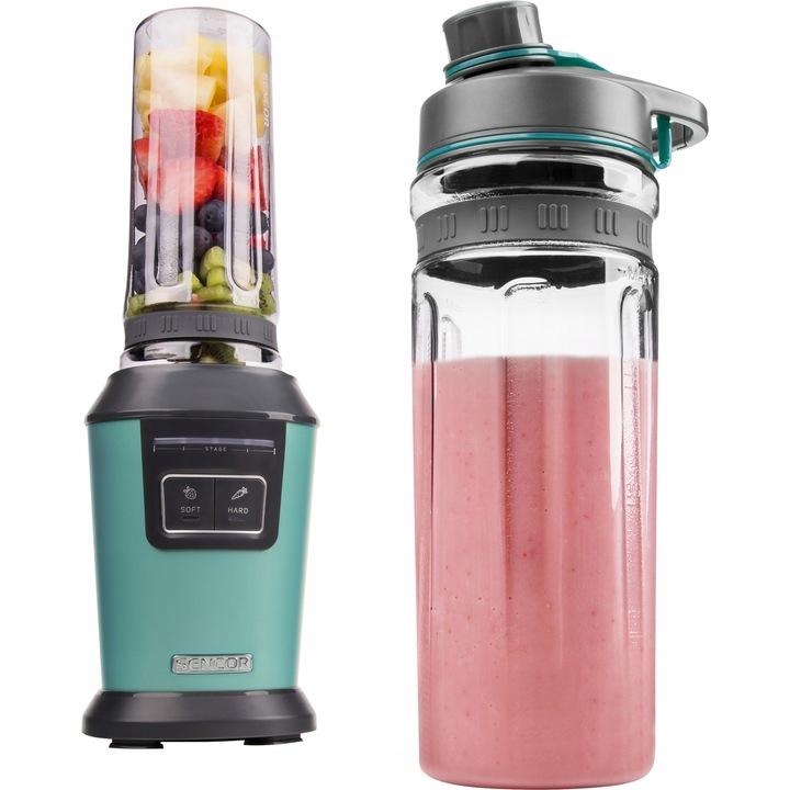 Blender kielichowy do smoothie 800W 2x0,6L turkus tritan Sencor SBL 7171GR