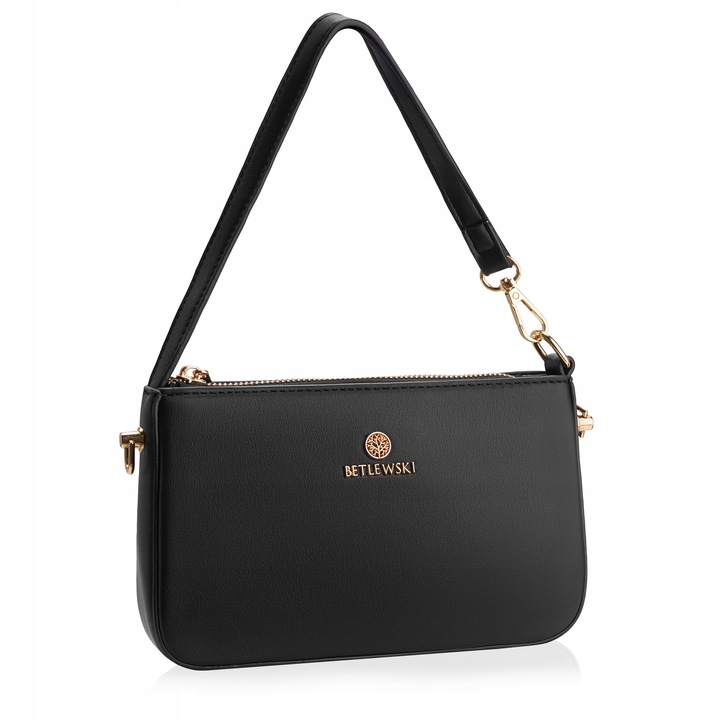 BETLEWSKI Mała torebka wizytowa kopertówka dwa paski wygodna sztywna