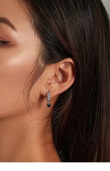 SREBRNE KOLCZYKI 925 DLA KOBIETY RÓŻE CZARNE KWIATKI ANGIELSKIE ZAPIĘCIE