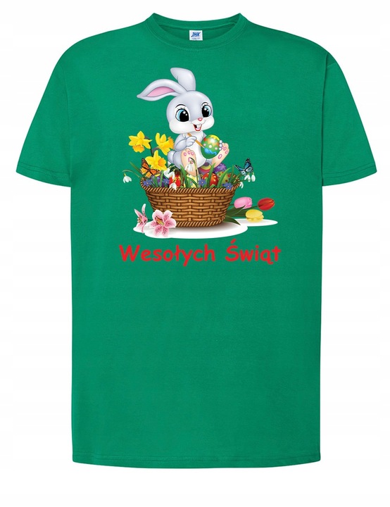 KOSZULKA DZIECIĘCA ZIELONA ŚWIĄTECZNA NA WIELKANOC ZAJĄC 12-14 Lat