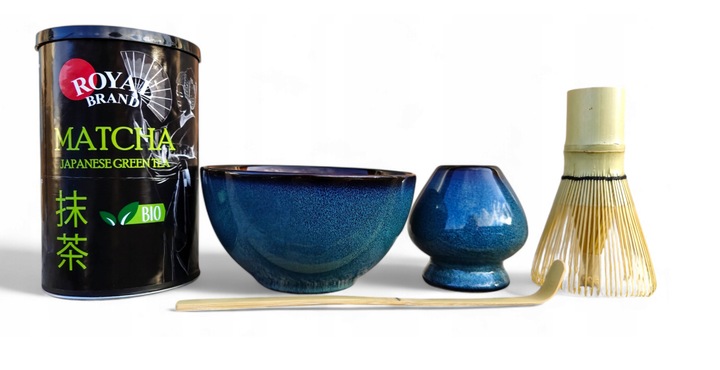 ZESTAW Startowy Do Herbaty Matcha BIO 100g z Piękną Czarką Miotełką i Łyżką