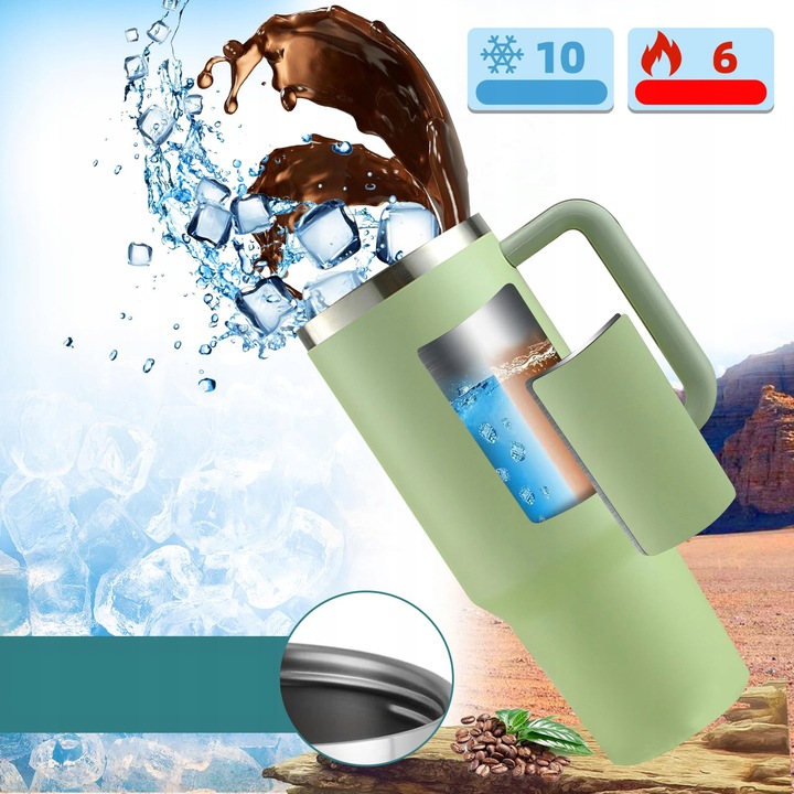 KUBEK TERMICZNY ZE SŁOMKĄ UCHWYTEM NA KAWĘ HERBATĘ SZCZELNY POJEMNY 1200ML