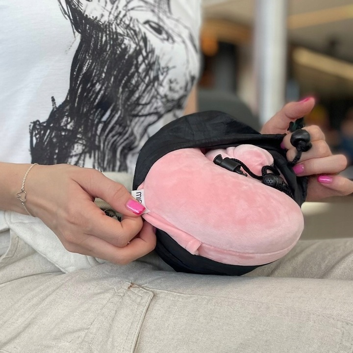 PODUSZKA PODRÓŻNA ROGAL NA SZYJE DO SAMOLOTU MIOWI RÓŻOWA + OPASKA