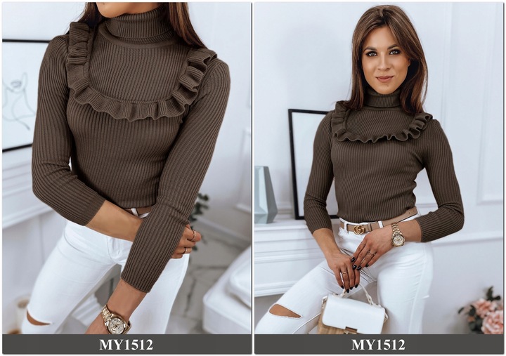 PRĄŻKOWANY SWETER DAMSKI GOLF KOLORY ox127 UNI