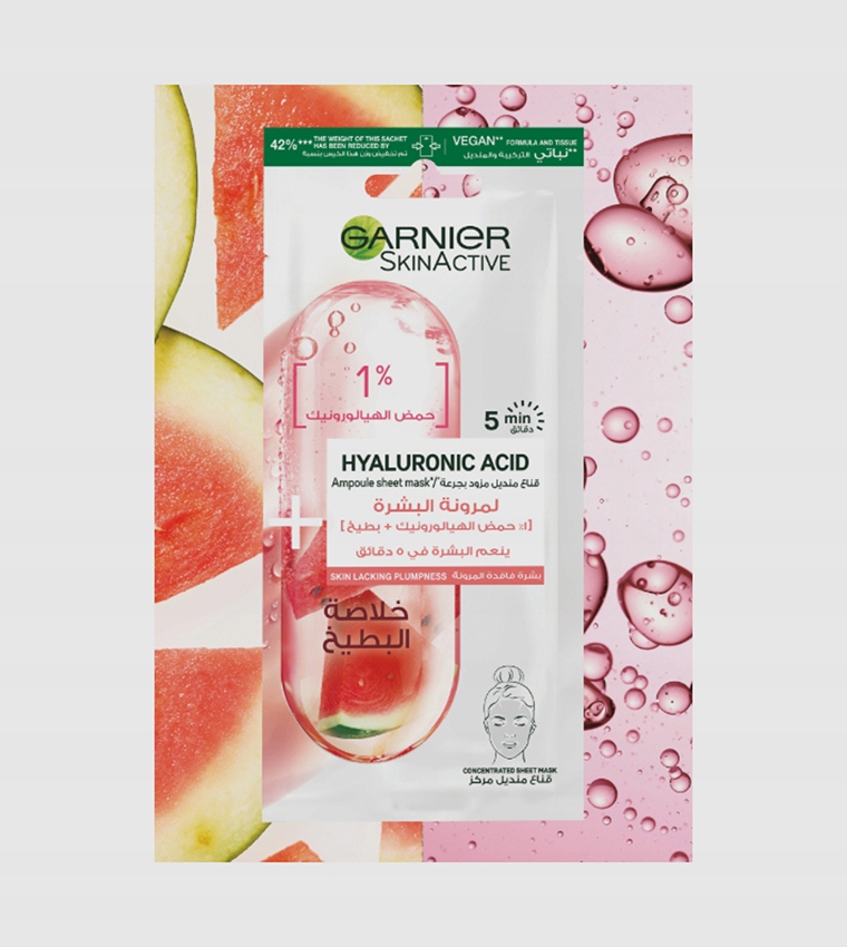 Garnier Skin Active Maska Do Twarzy, 1% Kwasu Hialuronowego I Arbuz