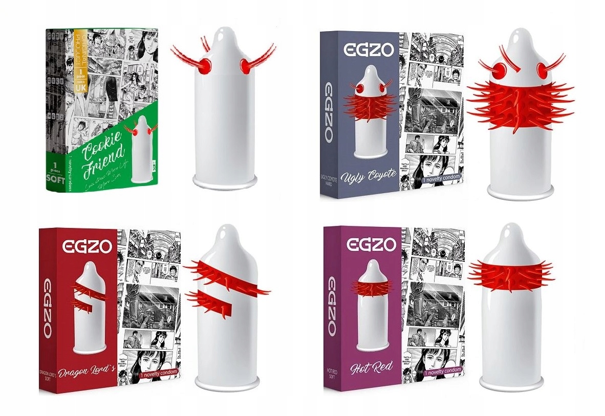 EGZO Stymulujące Prezerwatywy Mix Kolce Wypustki 4szt