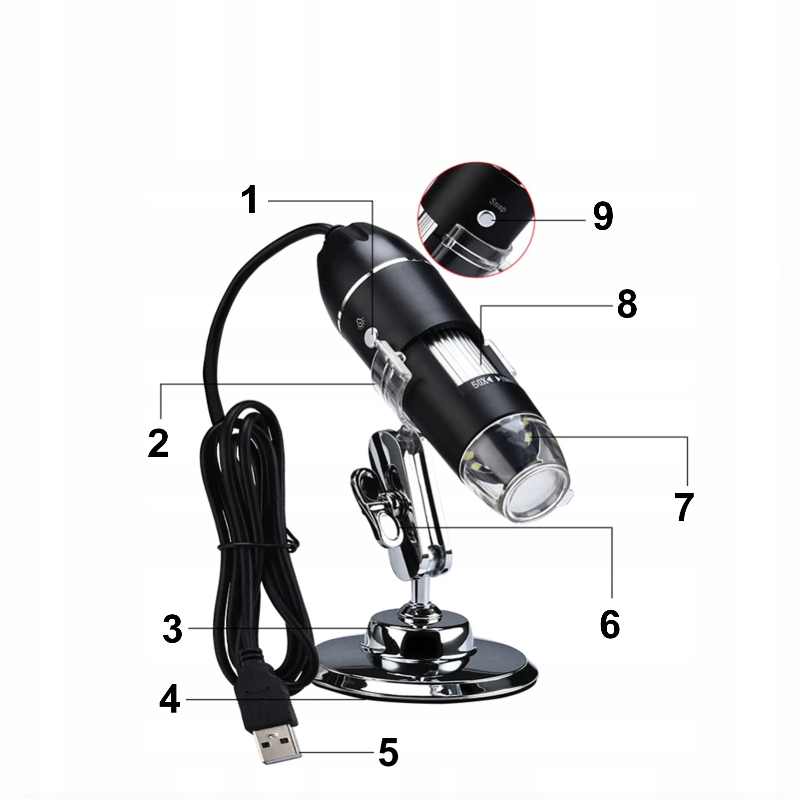 MIKROSKOP CYFROWY USB 1600X OŚWIETLENIE 8 LED 2MPX