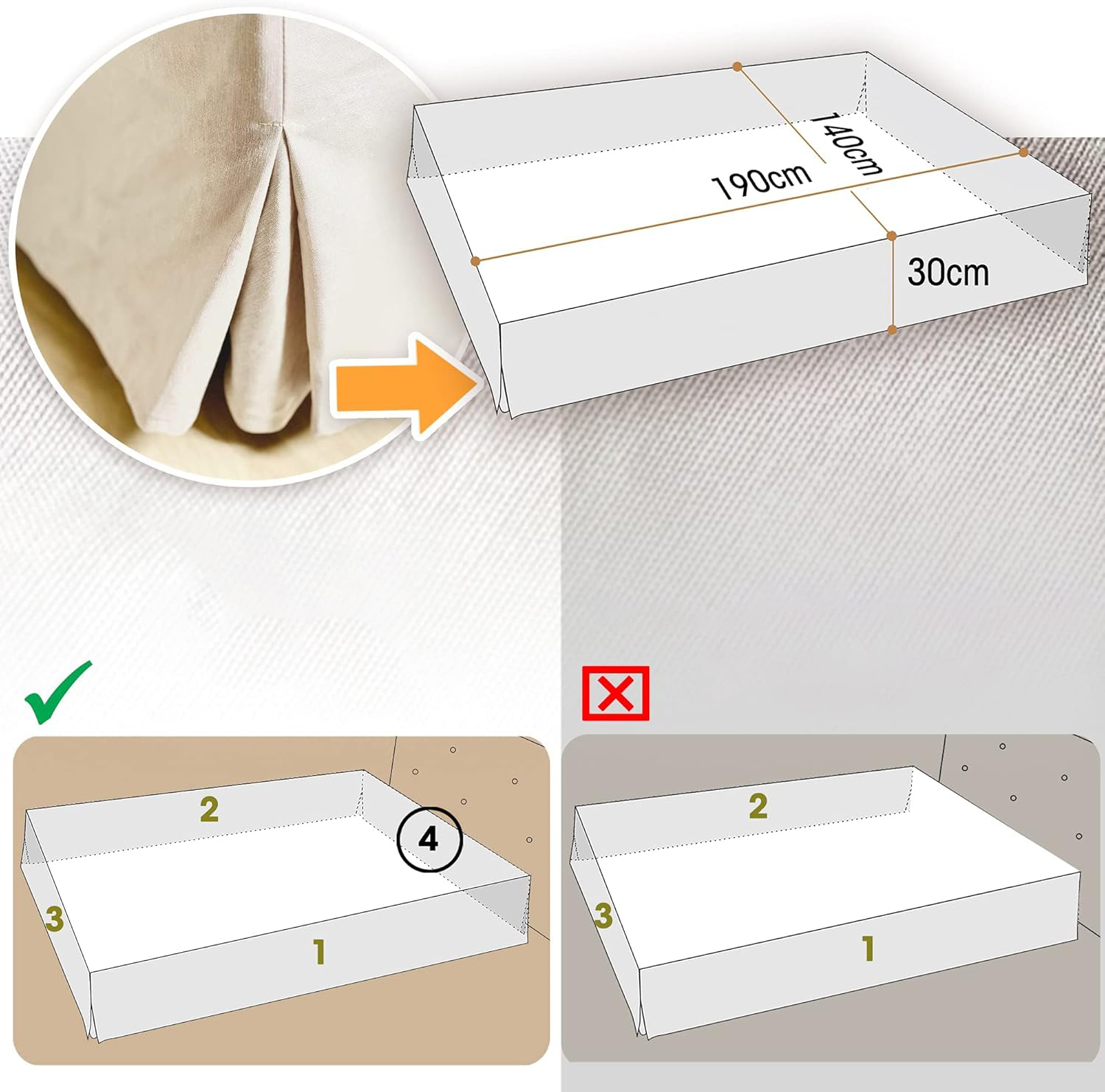 Pokrywa łóżka 160 x 200 beżowa Dahlica 4 spódnice 30cm europejska jakość