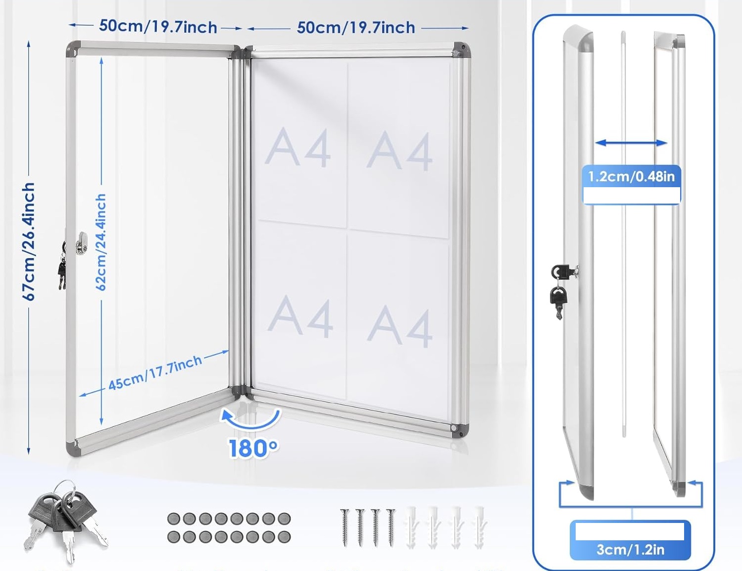 Tablica ogłoszeń zamykana Swansea biała z drzwiami 67x50 cm 4×A4