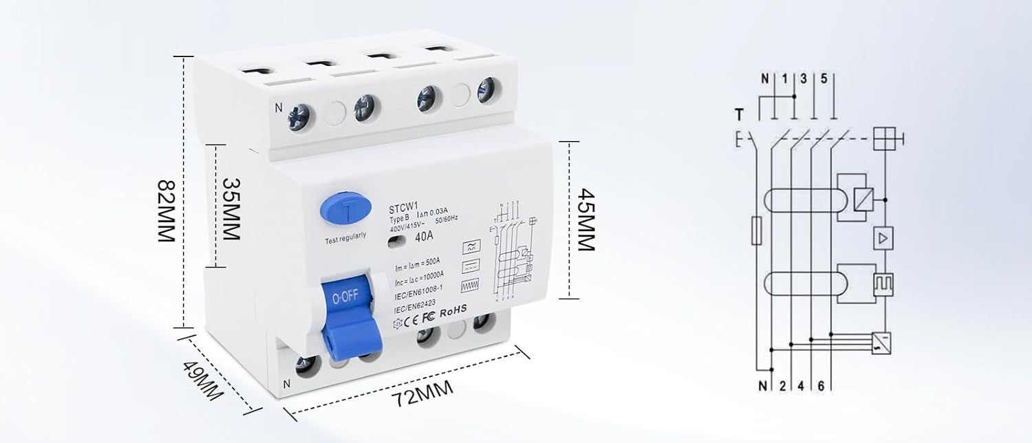 Wyłącznik różnicowoprądowy JAOGAUS STCW1 40A 30mA 4P typ B 400V 10kA