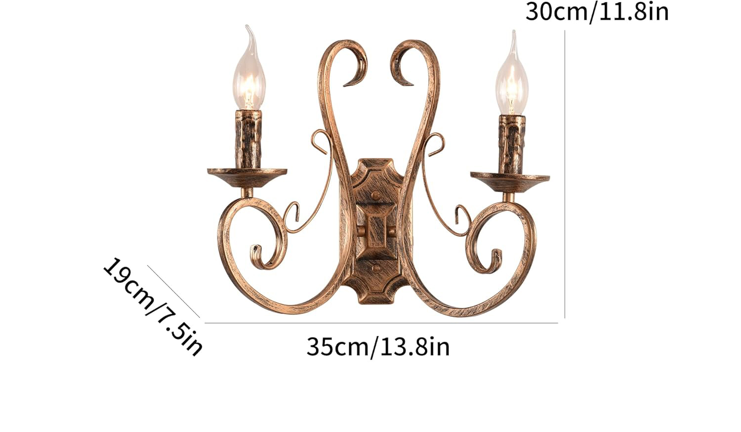 Kinkiety ścienne retro metalowe vintage Ganeed HD092-2 E14 brązowe