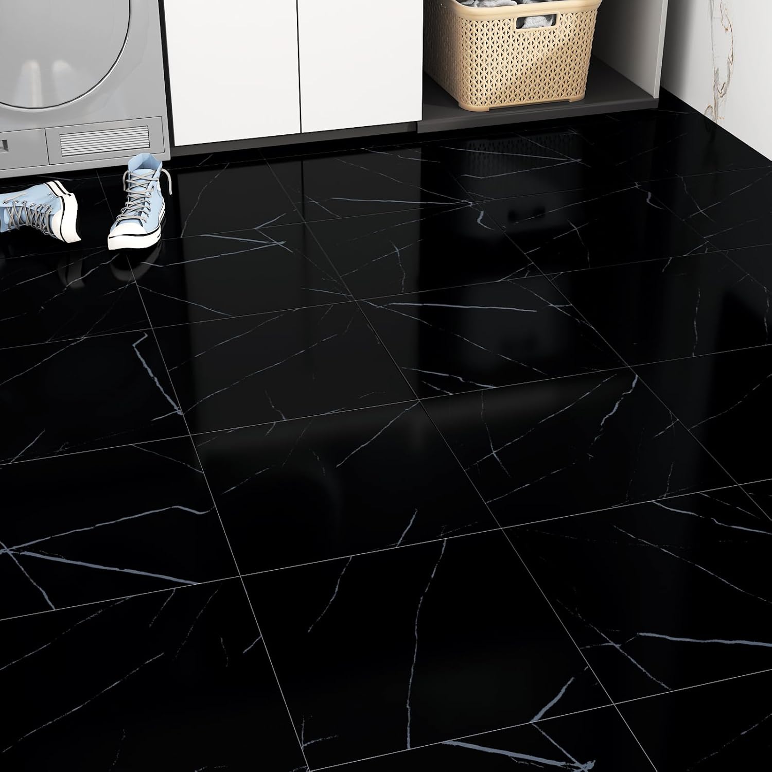 Naklejki podłogowe PVC Yullpaper 30x30cm czarne samoprzylepne 24szt