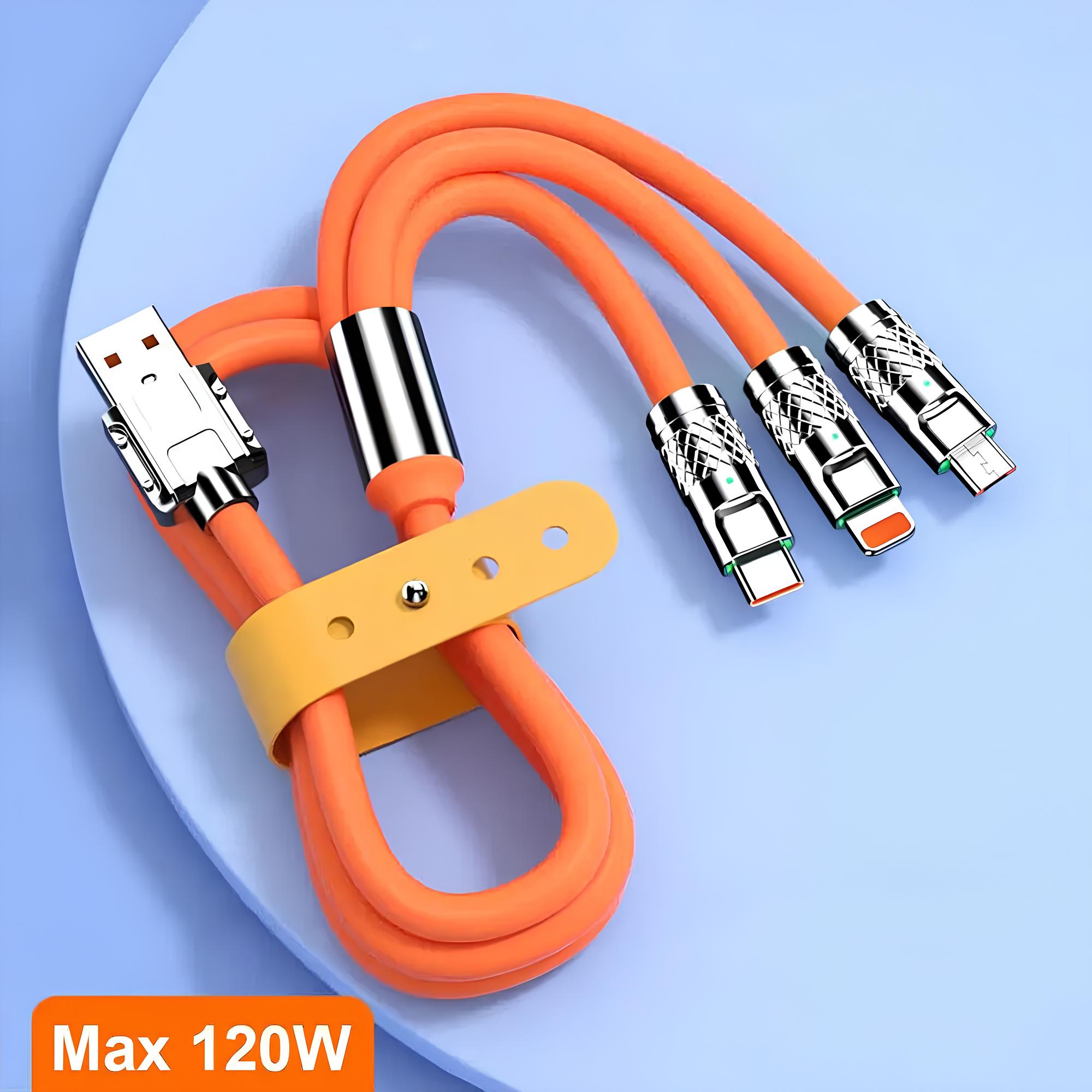 Kabel szybkiego ładowania USB 3w1 typu C 120w 6A 150cm pomaranczowy