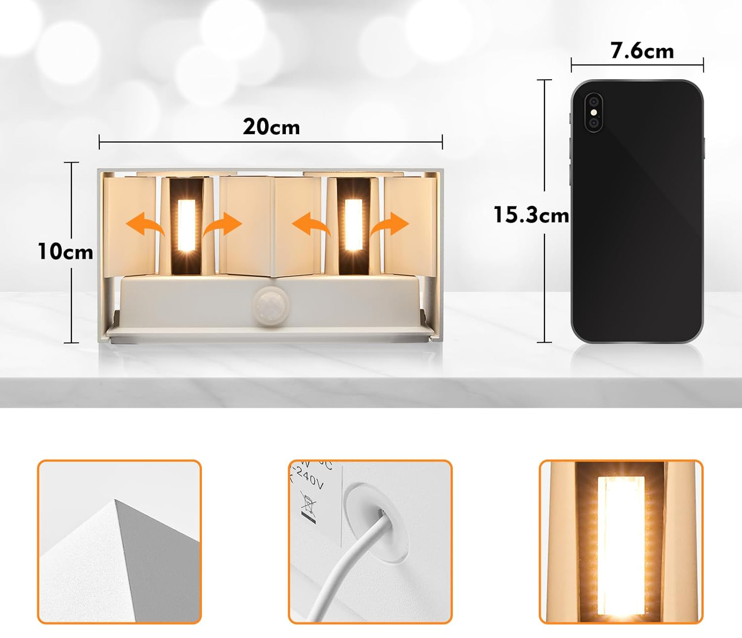 Lampa zewnętrzna LED CELAVY 2 szt. z czujnikiem ruchu IP65 ścienna biała