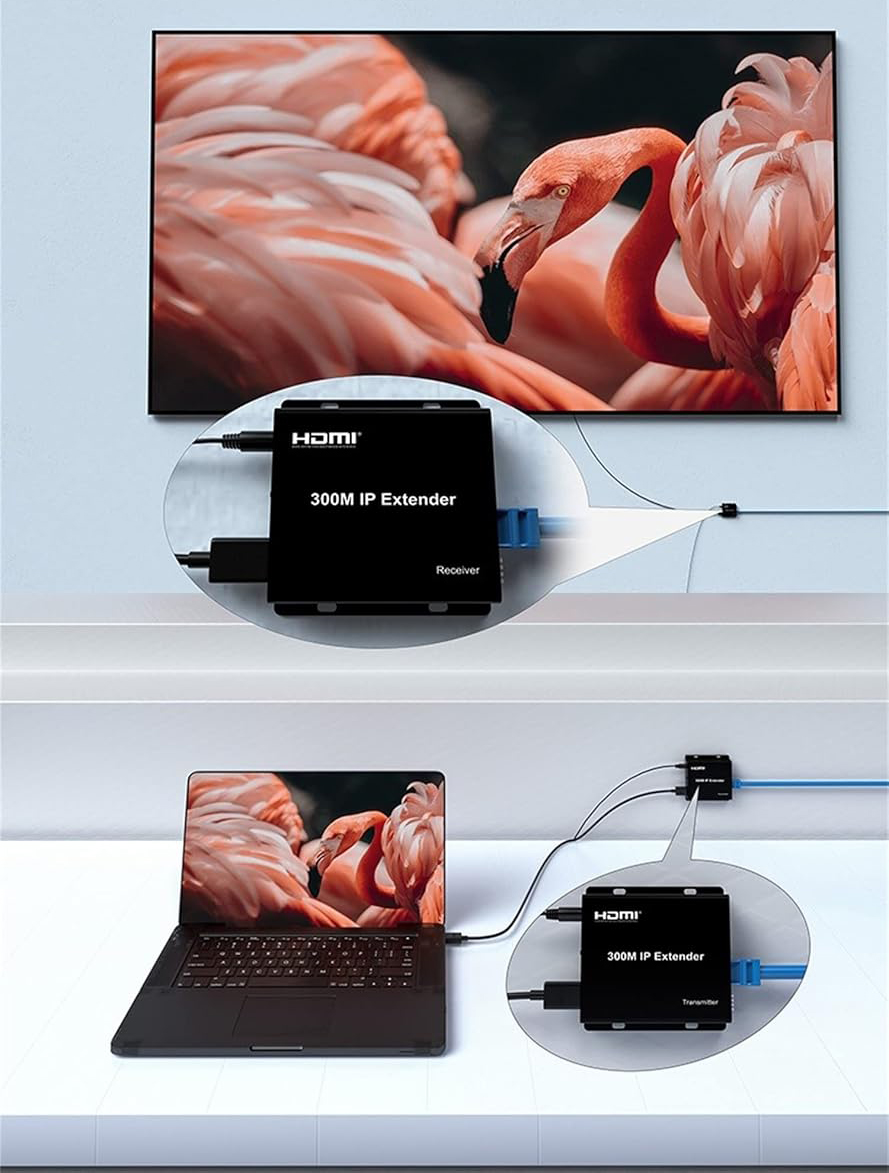 Extender HDMI KVM 300 m po IP CAT6 – Full HD 1080p z obsługą USB