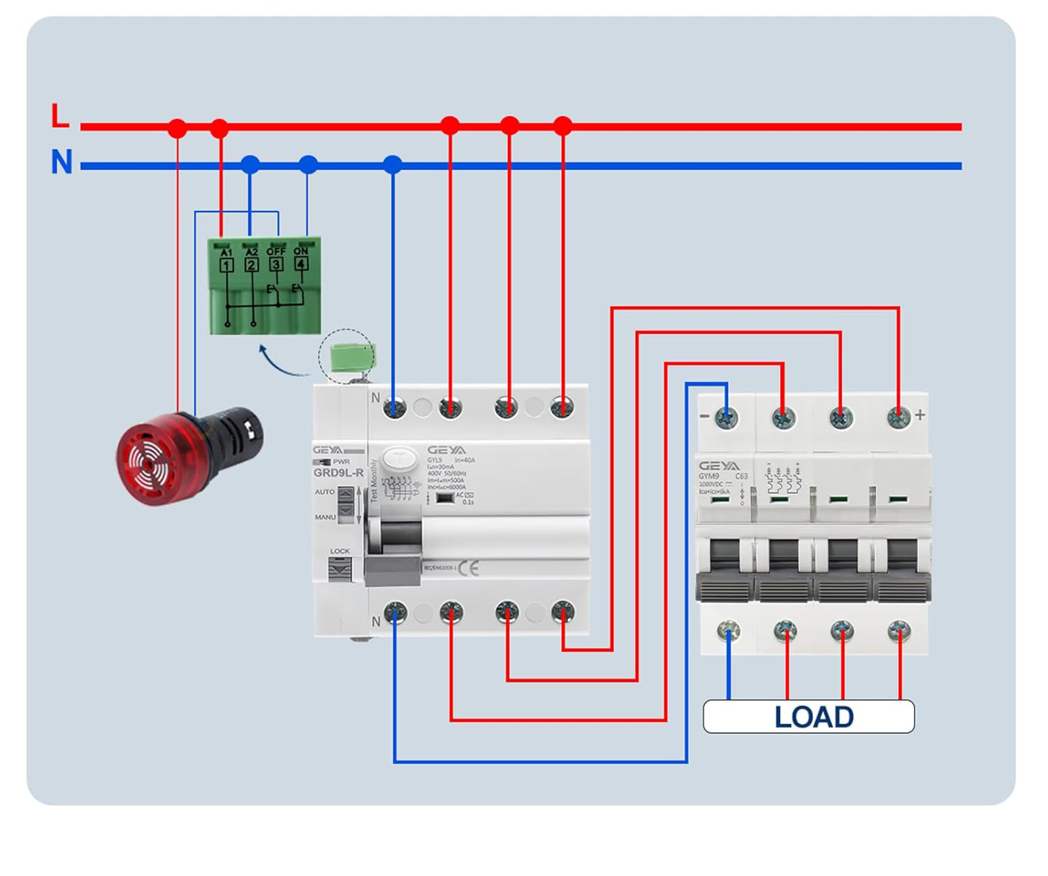 Wyłącznik różnicowoprądowy GEYA 6KA RCCB samoczynny 4P 40A 30mA AC220V